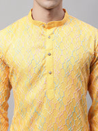 Jompers Men's Mustard and Multi Coloured Embroidered Straight Kurta