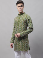 Jompers Men's Olive Green and Multi Coloured Embroidered Straight Kurta