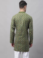 Jompers Men's Olive Green and Multi Coloured Embroidered Straight Kurta