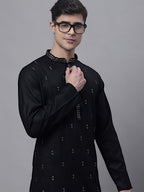 Jompers Men's Black Embroidered Straight Kurta