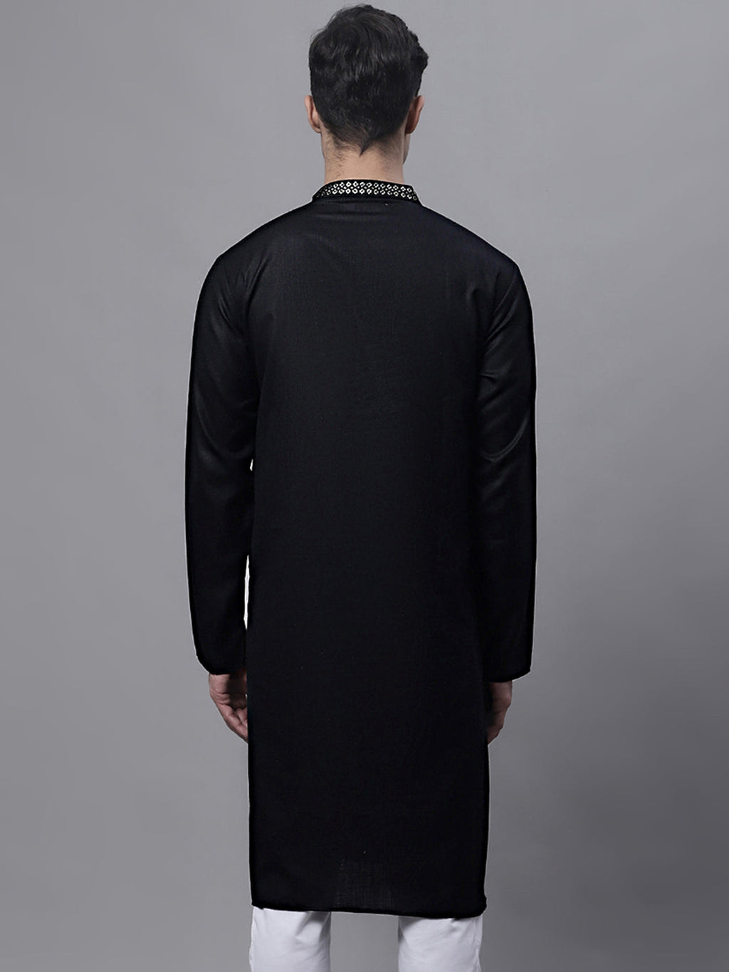 Jompers Men's Black Embroidered Straight Kurta