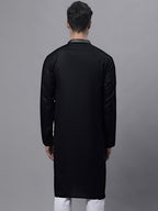 Jompers Men's Black Embroidered Straight Kurta