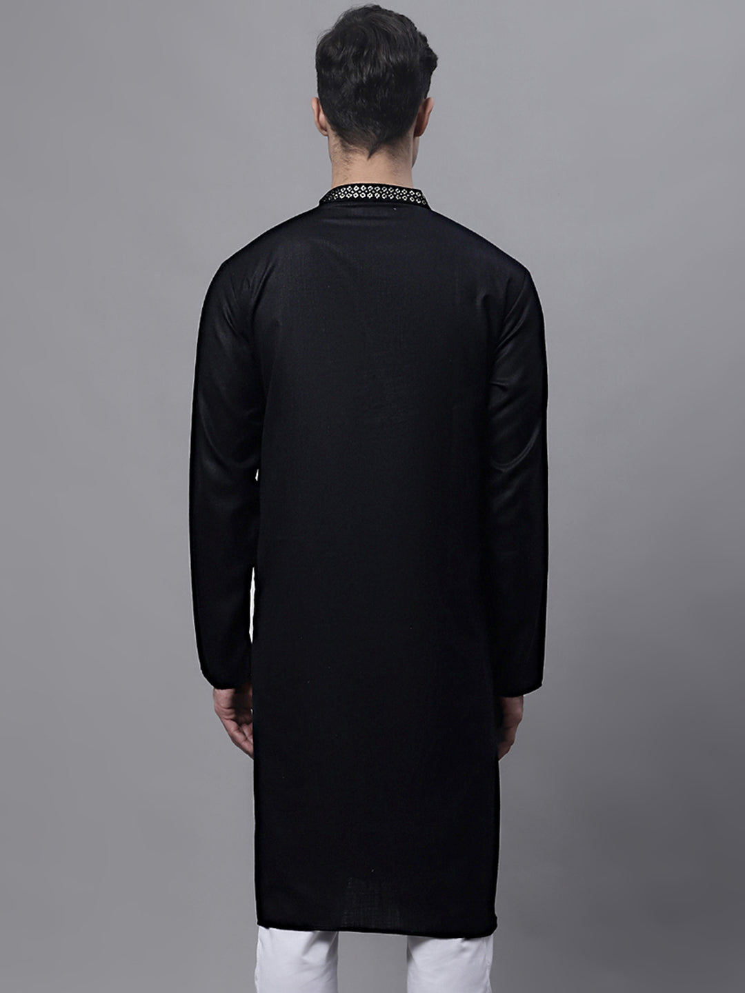 Jompers Men's Black Embroidered Straight Kurta