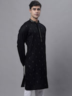 Jompers Men's Black Embroidered Straight Kurta