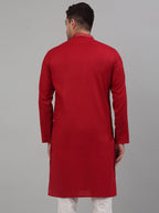 Jompers Men's Maroon Embroidered Straight Kurta Only
