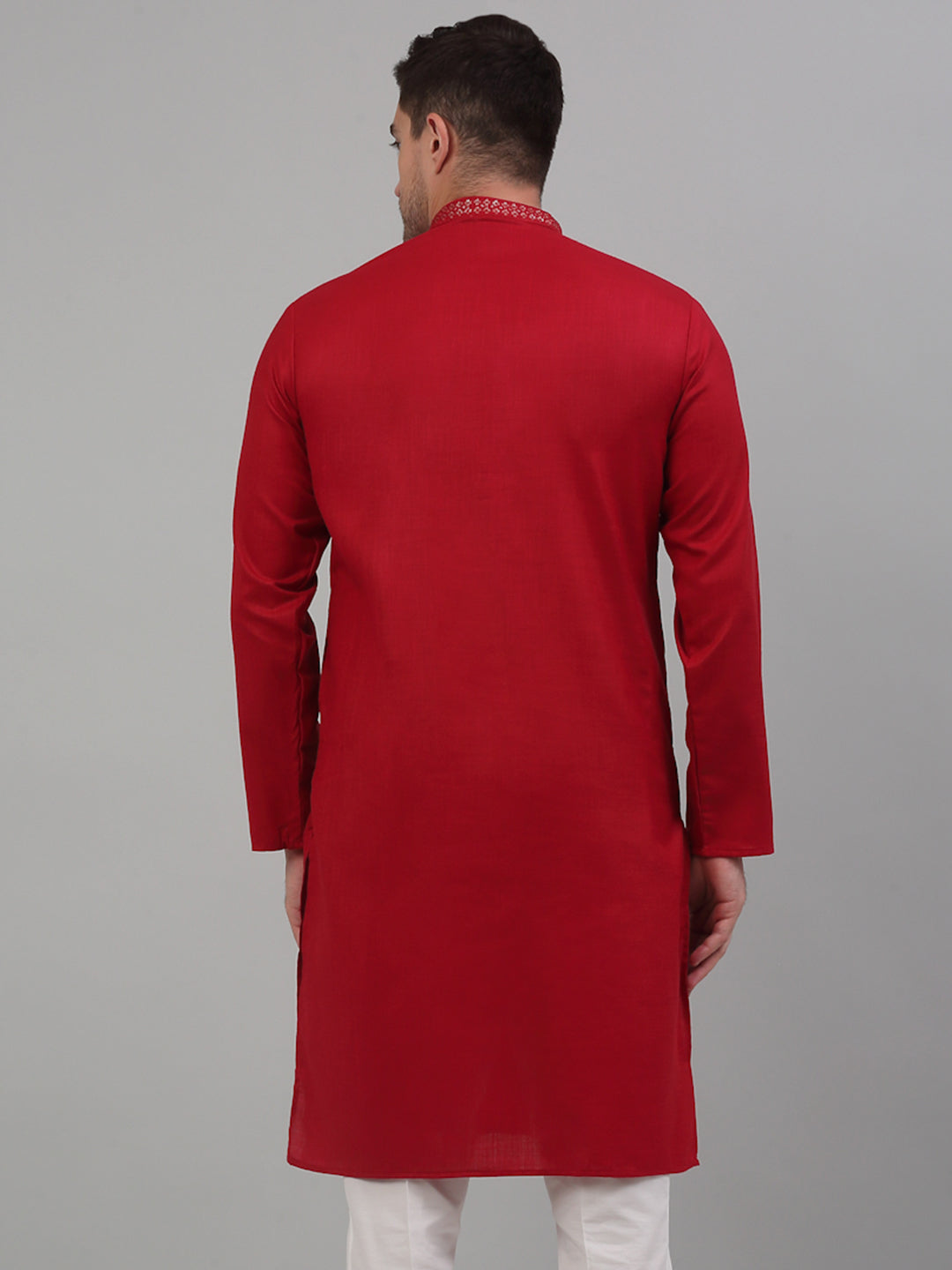 Jompers Men's Maroon Embroidered Straight Kurta Only