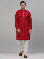 Jompers Men's Maroon Embroidered Straight Kurta Only