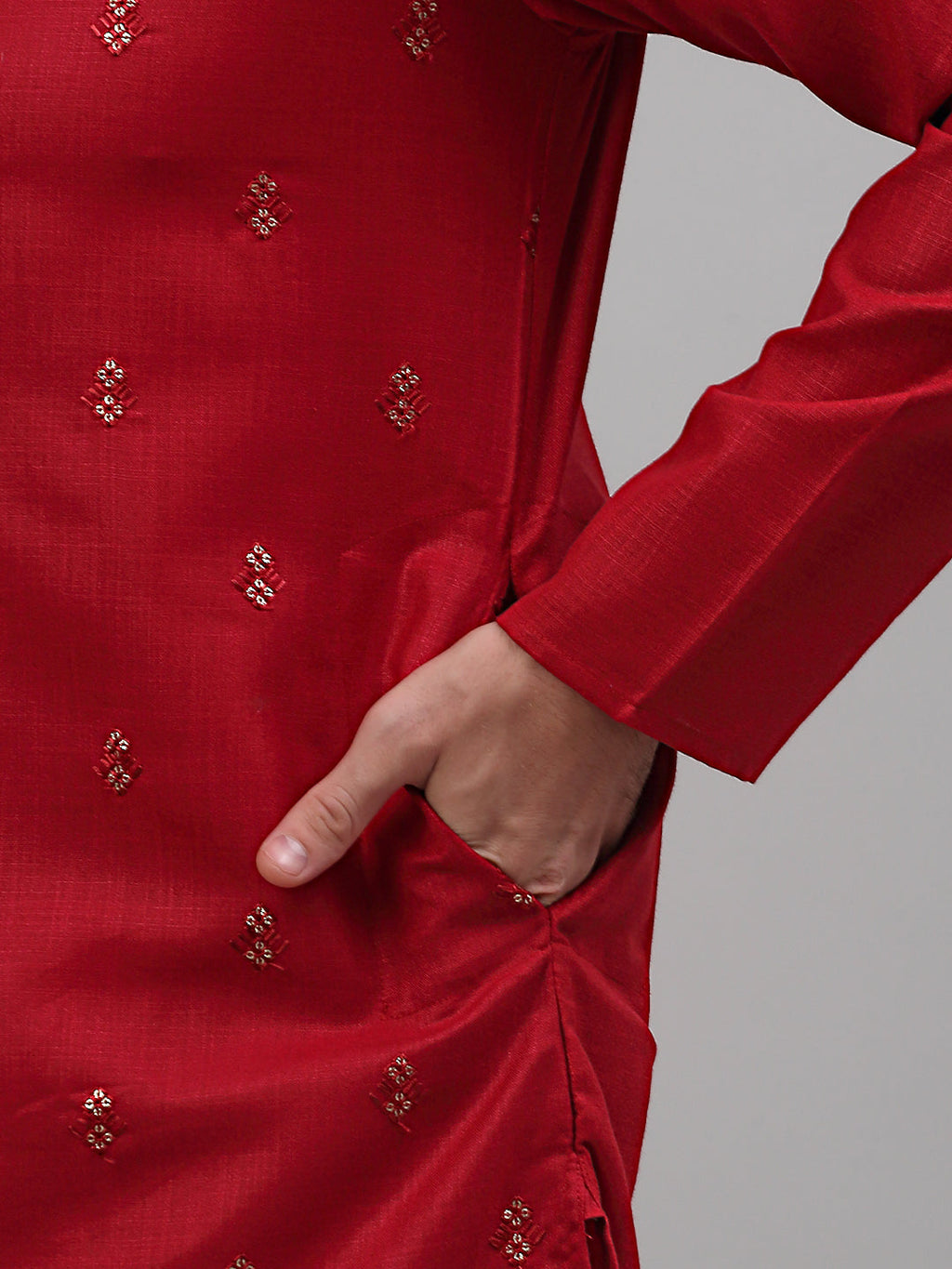 Jompers Men's Maroon Embroidered Straight Kurta Only