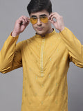Jompers Men's Mustard Embroidered Straight Kurta