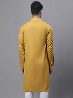 Jompers Men's Mustard Embroidered Straight Kurta