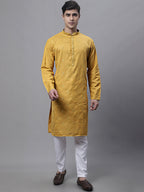 Jompers Men's Mustard Embroidered Straight Kurta