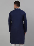 Jompers Men's Navy Blue Embroidered Straight Kurta Only