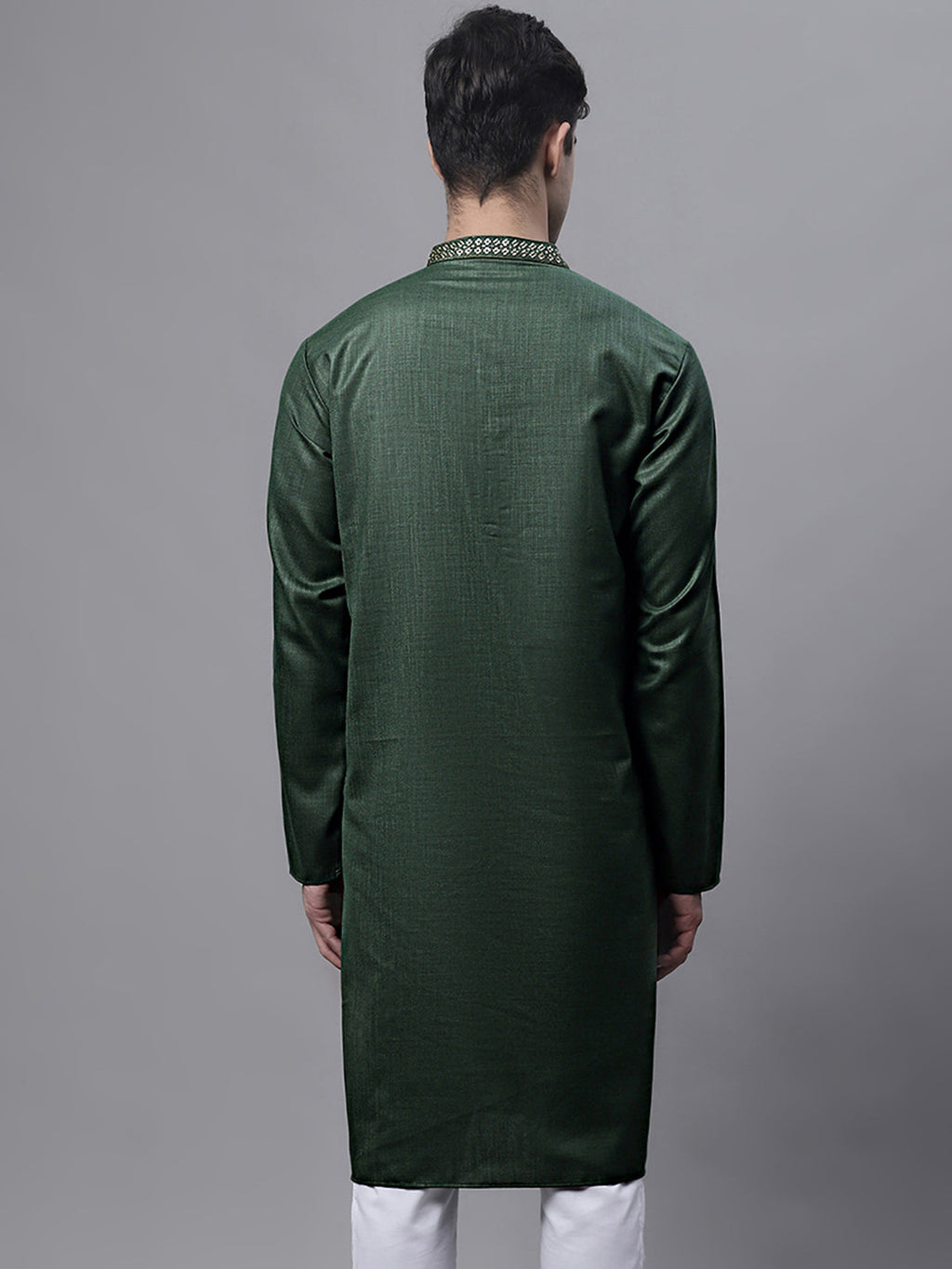 Jompers Men's Olive Green Embroidered Straight Kurta