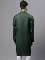 Jompers Men's Olive Green Embroidered Straight Kurta