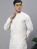 Jompers Men's White Embroidered Straight Kurta