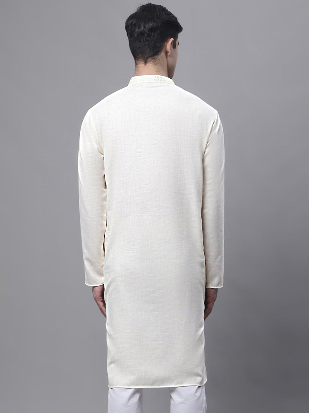Jompers Men's White Embroidered Straight Kurta