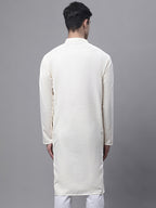 Jompers Men's White Embroidered Straight Kurta
