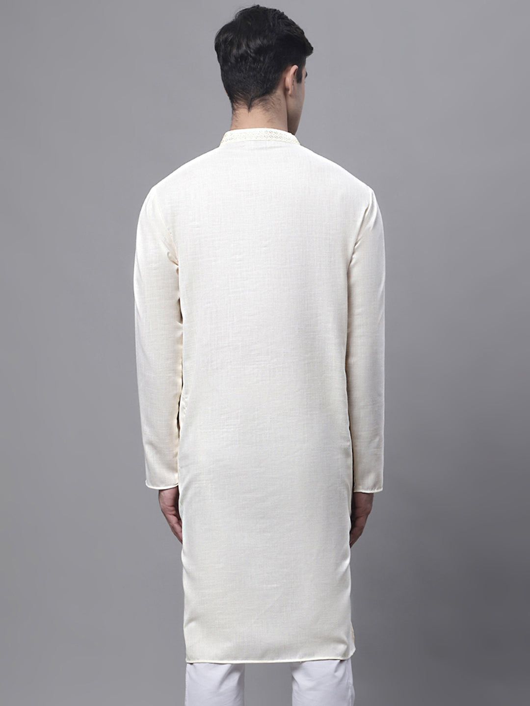 Jompers Men's White Embroidered Straight Kurta