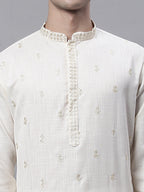 Jompers Men's White Embroidered Straight Kurta