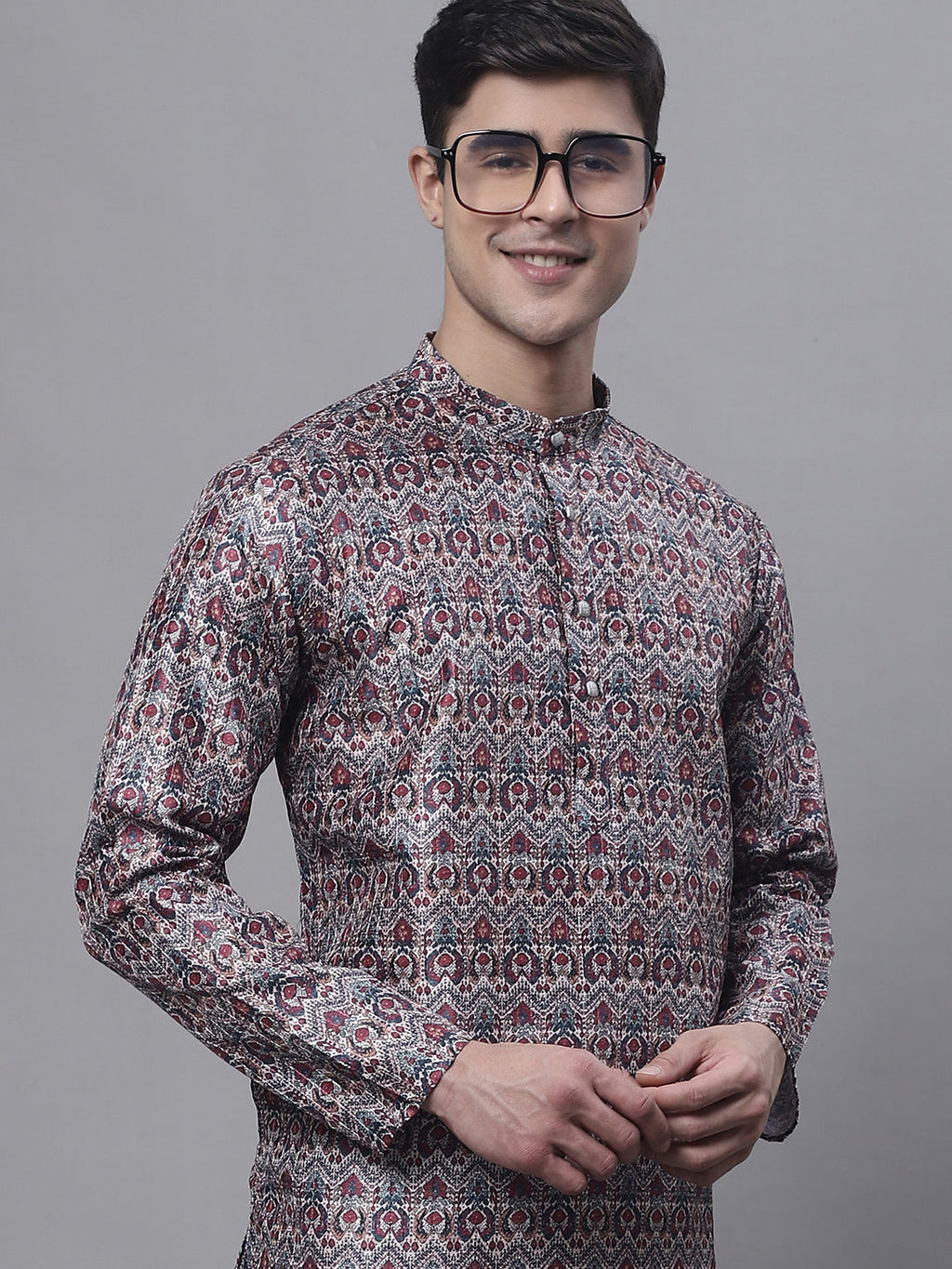 Jompers Men's Maroon Digital Printed Kurta