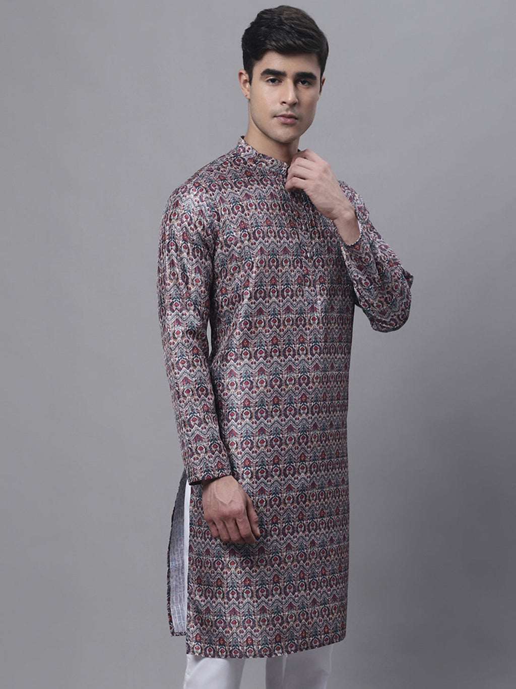 Jompers Men's Maroon Digital Printed Kurta