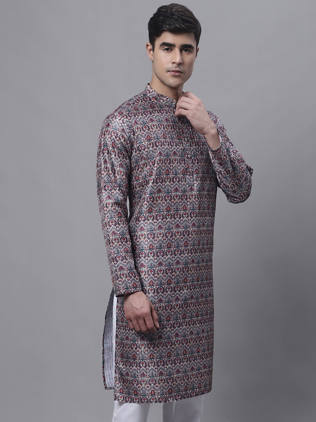 Jompers Men's Maroon Digital Printed Kurta