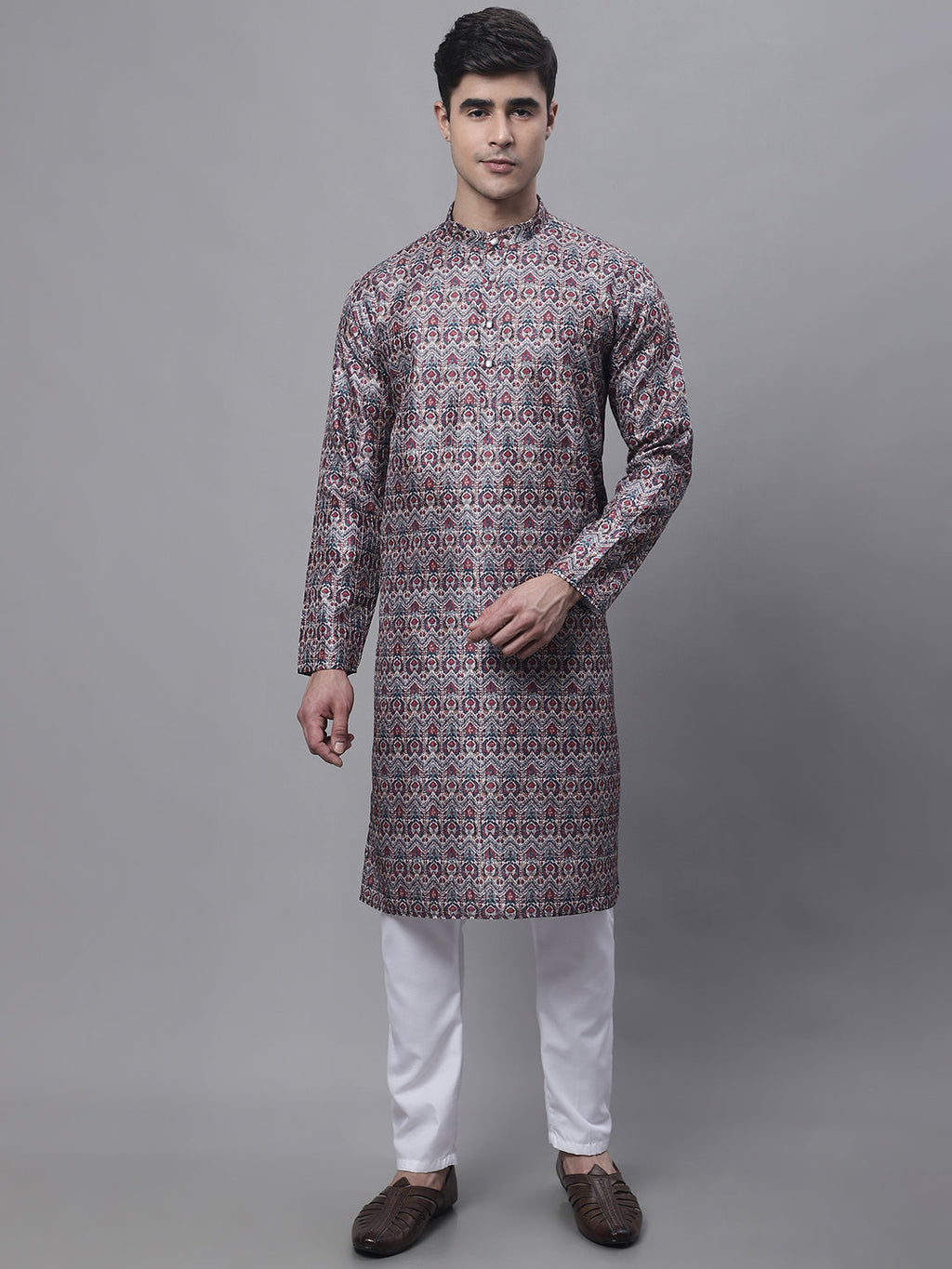 Jompers Men's Maroon Digital Printed Kurta