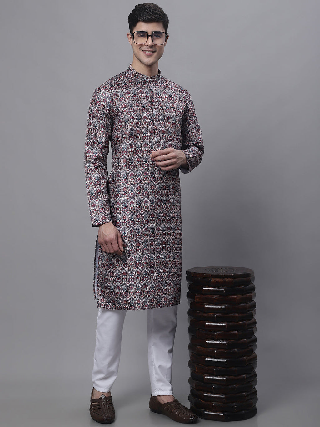 Jompers Men's Maroon Digital Printed Kurta