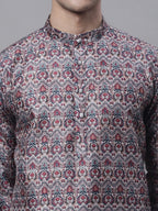 Jompers Men's Maroon Digital Printed Kurta