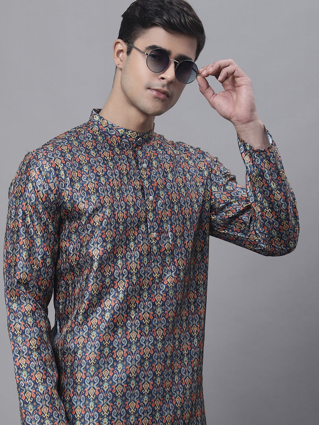 Jompers Men's Navy Digital Printed Kurta