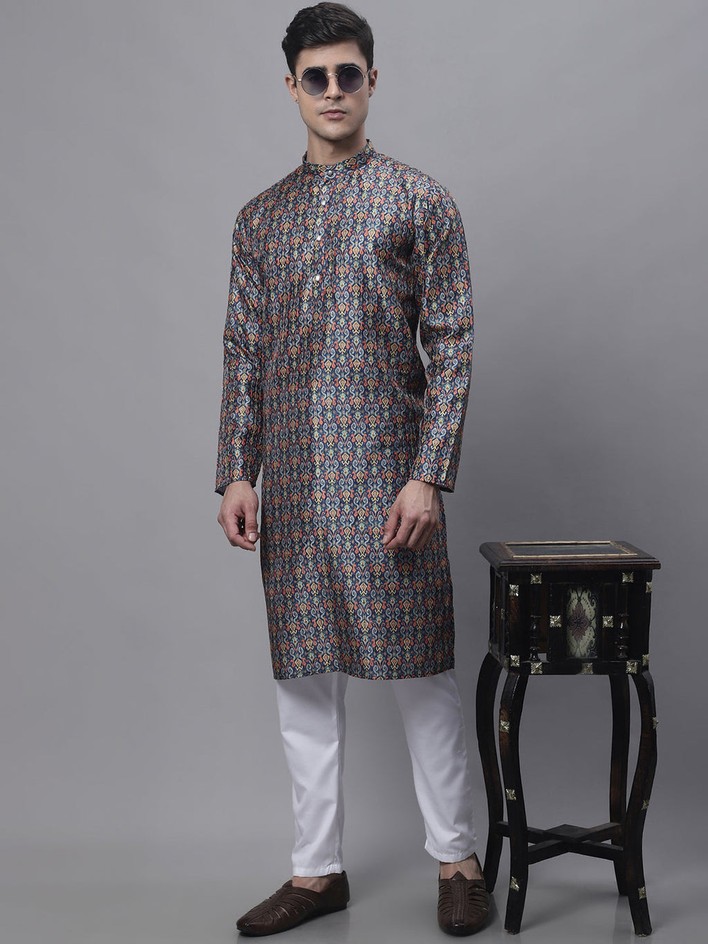 Jompers Men's Navy Digital Printed Kurta
