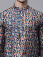 Jompers Men's Navy Digital Printed Kurta