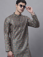 Jompers Men's Olive Green Digital Printed Kurta