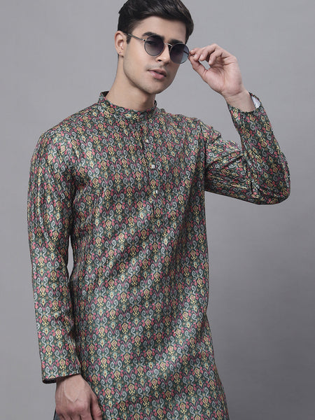 Jompers Men's Olive Green Digital Printed Kurta