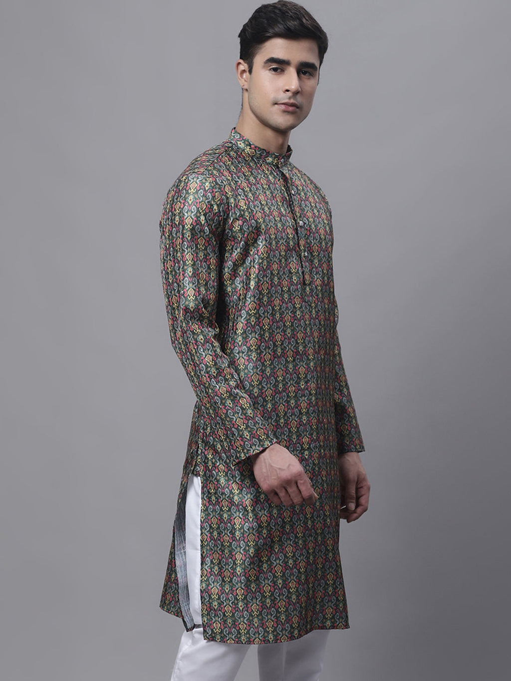 Jompers Men's Olive Green Digital Printed Kurta
