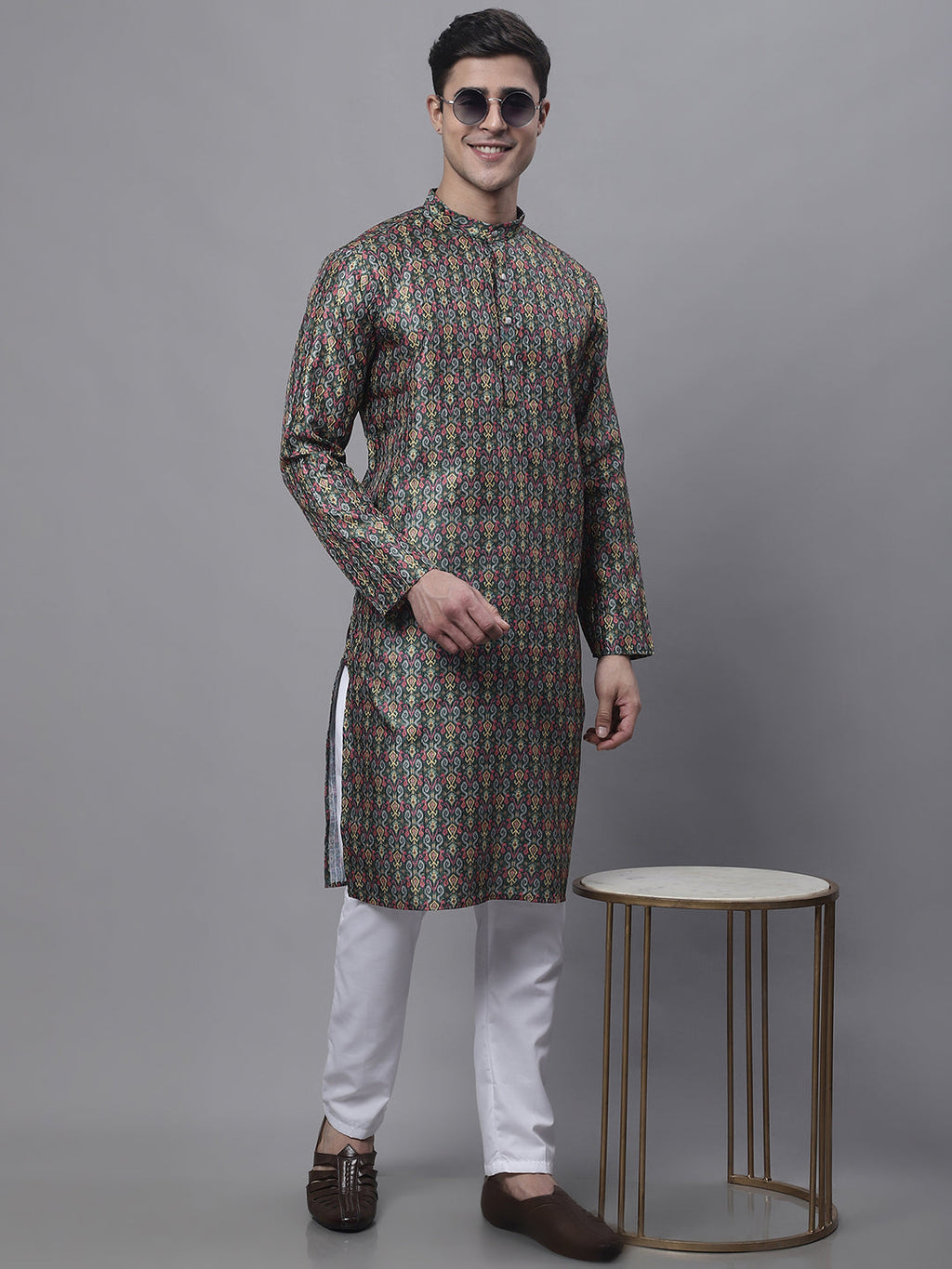 Jompers Men's Olive Green Digital Printed Kurta