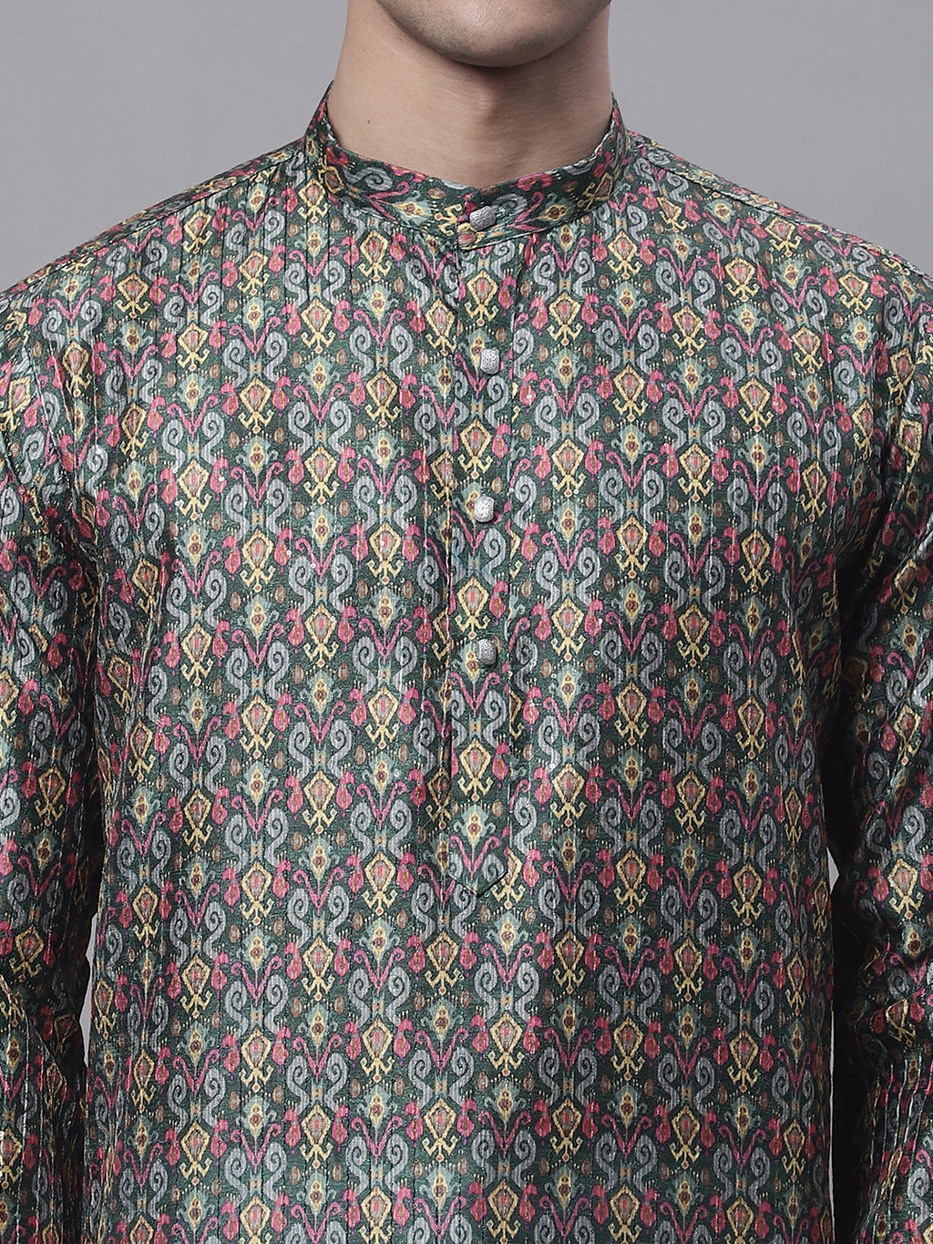 Jompers Men's Olive Green Digital Printed Kurta