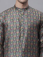 Jompers Men's Olive Green Digital Printed Kurta