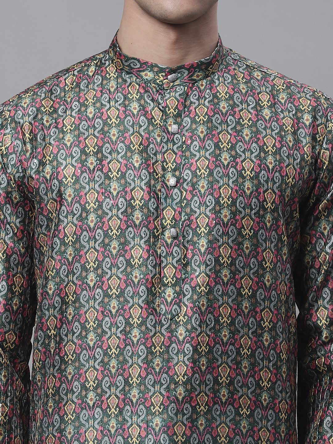 Jompers Men's Olive Green Digital Printed Kurta