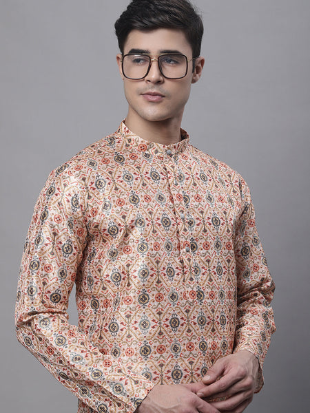 Jompers Men's Peach Digital Printed Kurta