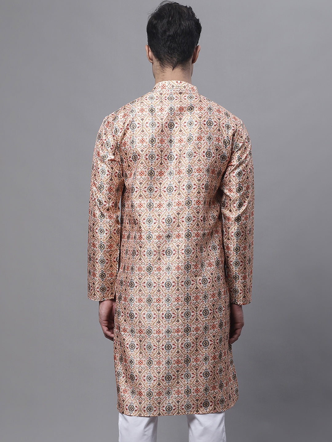 Jompers Men's Peach Digital Printed Kurta