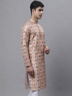Jompers Men's Peach Digital Printed Kurta