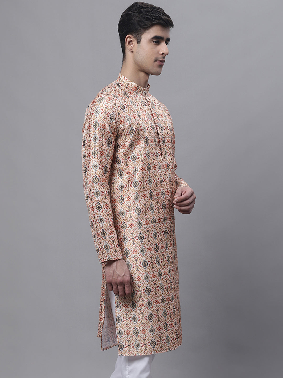 Jompers Men's Peach Digital Printed Kurta