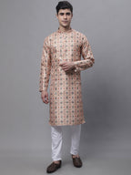 Jompers Men's Peach Digital Printed Kurta
