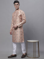 Jompers Men's Peach Digital Printed Kurta