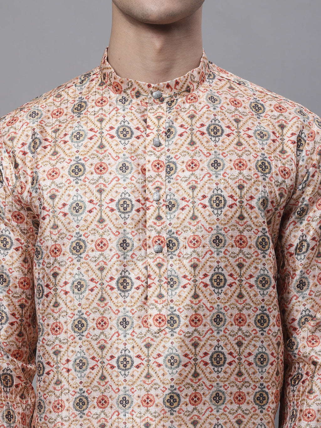 Jompers Men's Peach Digital Printed Kurta