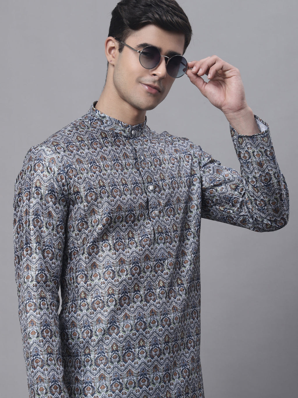 Jompers Men's Silver Digital Printed Kurta