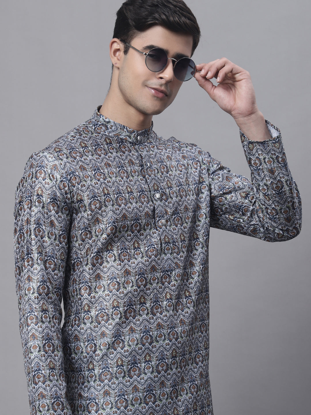 Jompers Men's Silver Digital Printed Kurta
