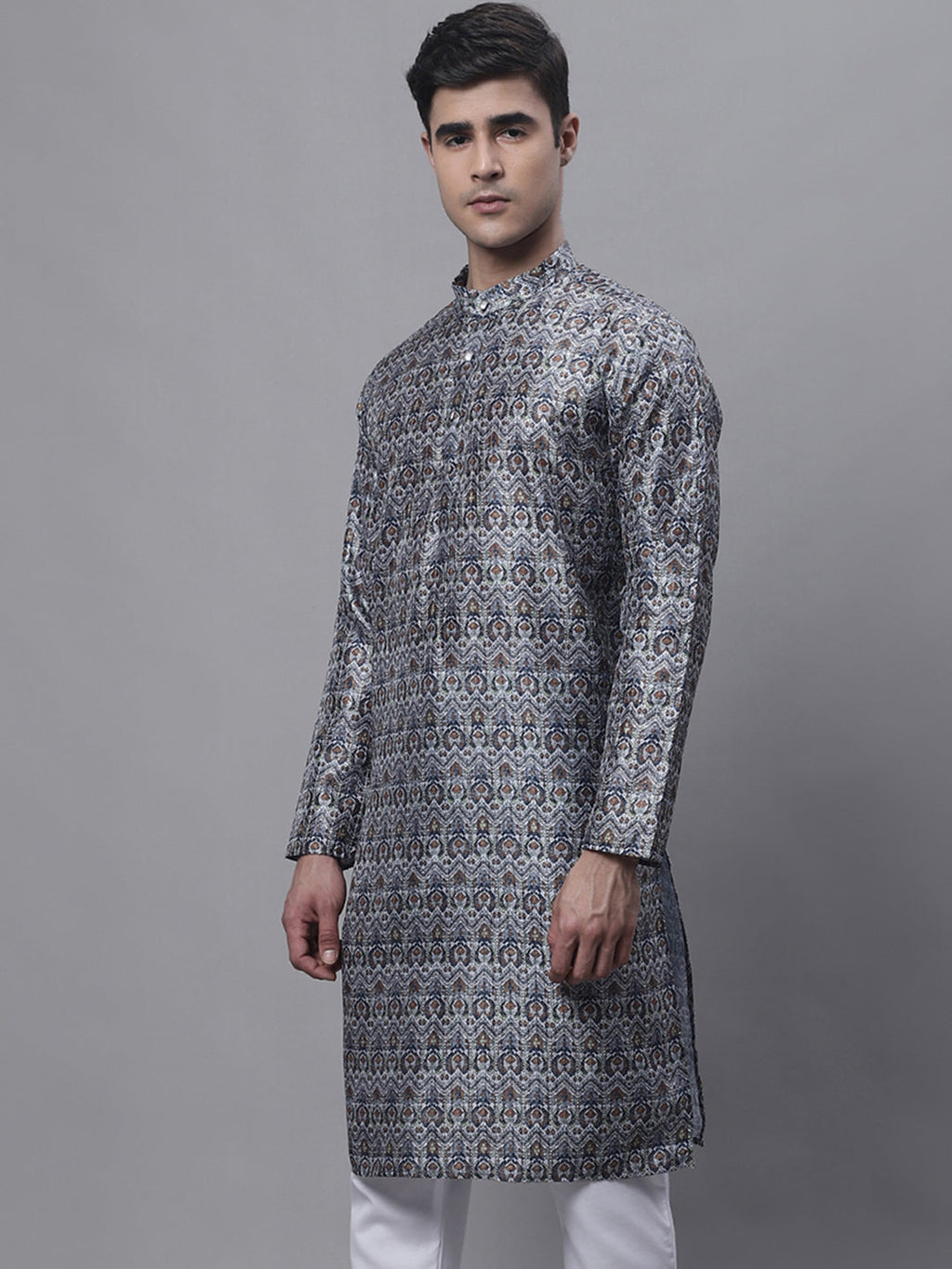 Jompers Men's Silver Digital Printed Kurta