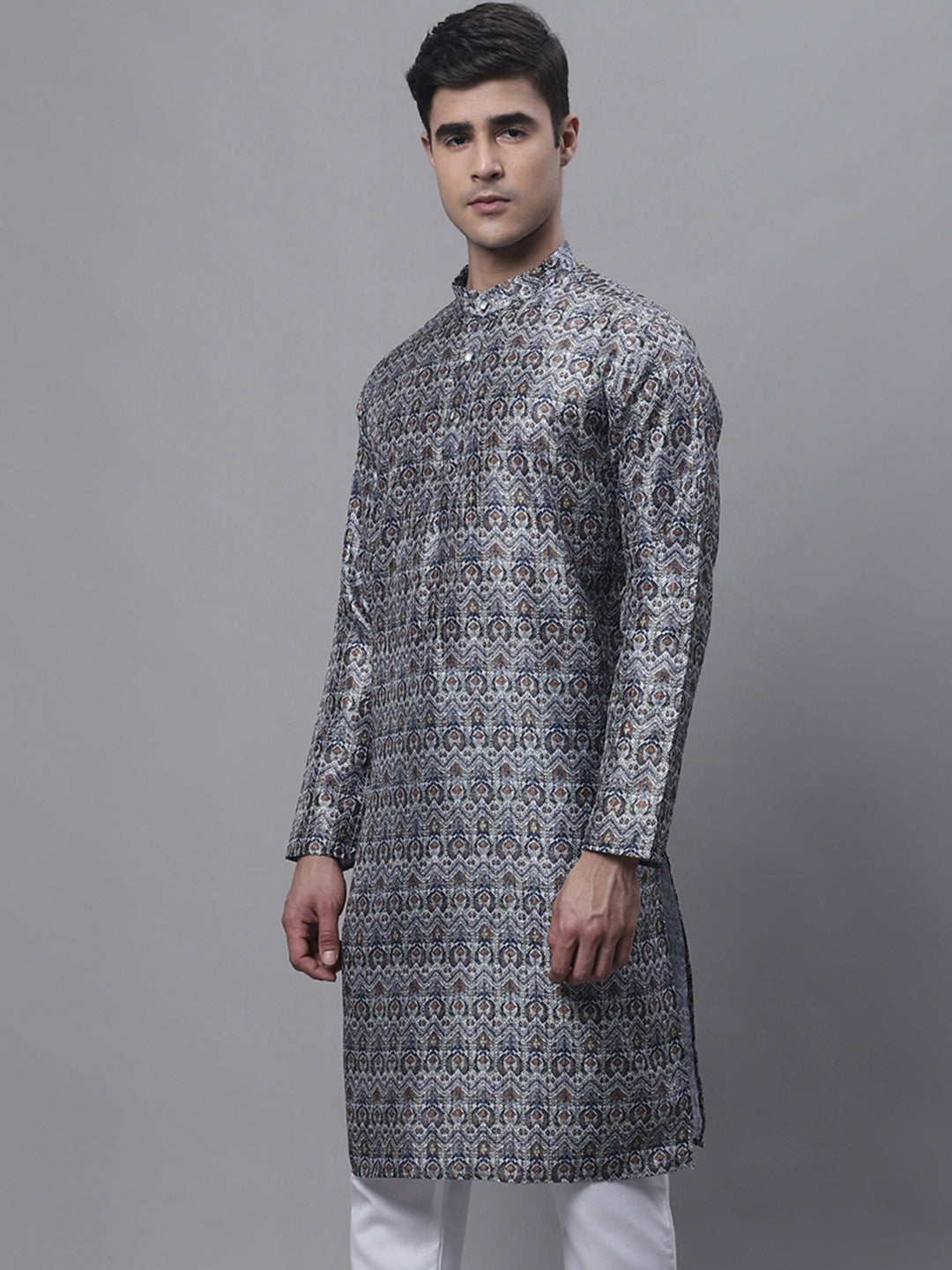 Jompers Men's Silver Digital Printed Kurta